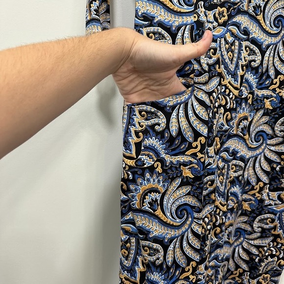 J Mclaughlin Women Catalyst Dress XS Blue Rayon 3/4 Sleeve Paisley Stretch Knee - Picture 5 of 8